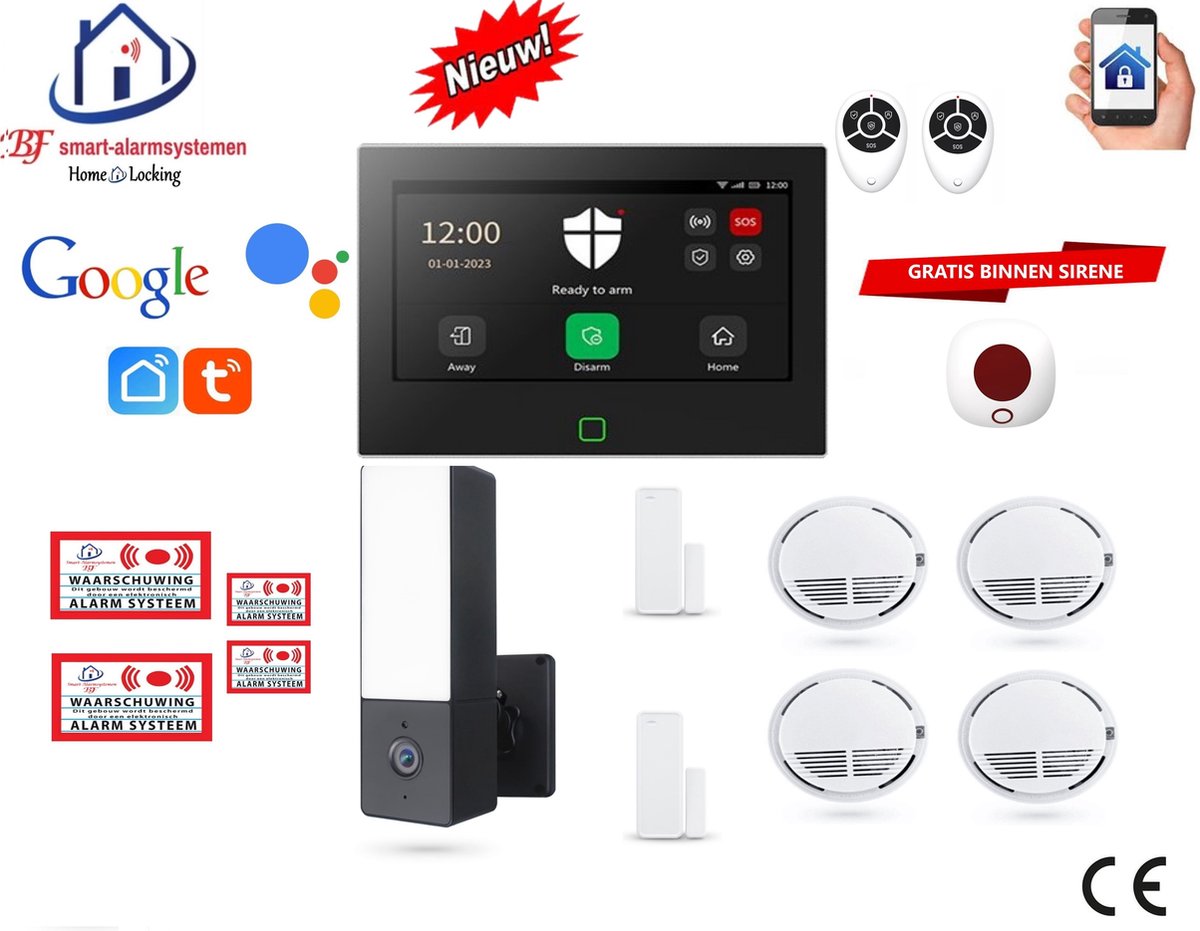 Draadloos/bedraad alarmsysteem met 7-inch touchscreen werkt met wifi,gprs,sms en met spraakgestuurde apps. ST01B-37