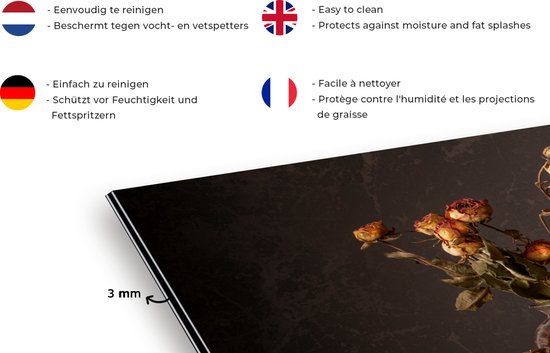Spatscherm keuken 60x40 cm - Kookplaat achterwand Stilleven - Bloemen - Vaas - Donker - Muurbeschermer - Spatwand fornuis - Hoogwaardig aluminium