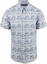 Suitable - Short Sleeve Overhemd Bloemenprint Blauw - Heren - Maat XL - Regular-fit