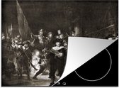 KitchenYeah® Inductie beschermer 59x52 cm - De Nachtwacht in zwart-wit - Rembrandt van Rijn - Kookplaataccessoires - Afdekplaat voor kookplaat - Inductiebeschermer - Inductiemat - Inductieplaat mat
