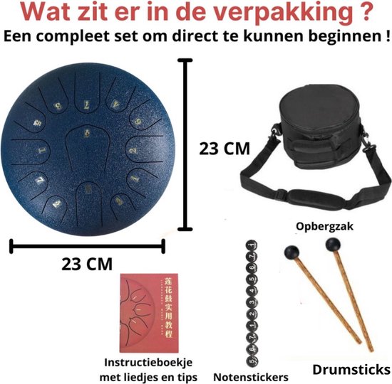 Handpan met Lesboek - Handpan 23CM Extra Groot - Handpan Tongue Drum - Healing Steel Tongue Drum - Hand Klankschaal - Meditatie - Handpan - Extra Groot