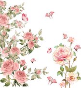 Muursticker Roze roos en Vlinder - Kinderkamer - Jongenskamer - Muurdecoratie - Wandsticker - Sticker Voor Kinderen 30×90CM*2