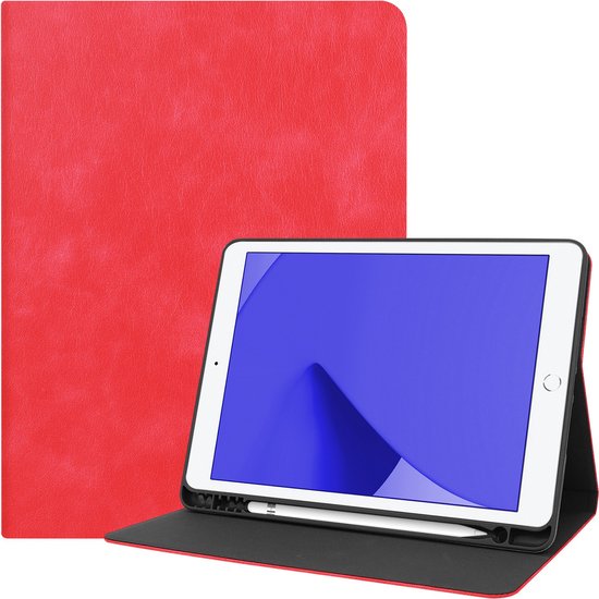 iPad 10.2 2021 Case Luxe Case Book Case Hard Cover With Pencil Holder - iPad 10.2 2021 Case Bookcase - Rouge