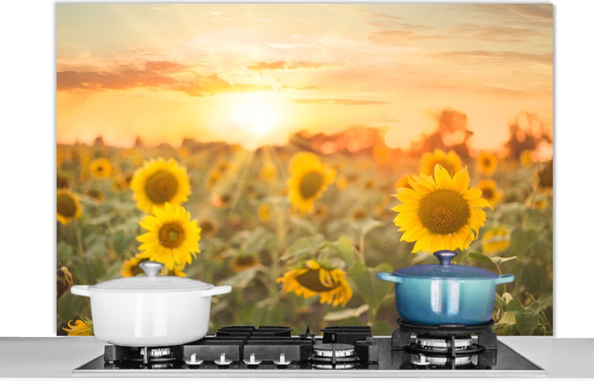 Spatscherm keuken 120x80 cm - Kookplaat achterwand Zonnebloem - Zon - Bloemen - Muurbeschermer - Spatwand fornuis - Hoogwaardig aluminium