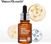 VIBRANT GLAMOUR - Pro+ retinol serum - Bevat 3% retinol - Anti-aging eigenschappen - Cellulaire vernieuwing - Verminderen van hyperpigmentatie - Vitamine A - Vitamine E als antioxidant - 30ML