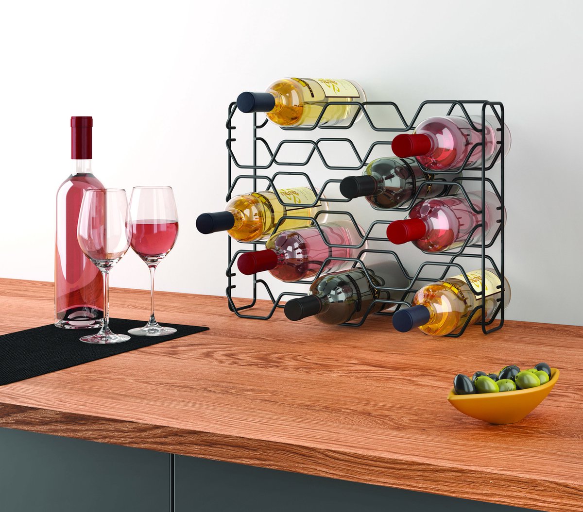 Metaltex - Wijnrek Hexagon - Flessenrek voor 15 flessen - Zwart - 43x12x34 cm