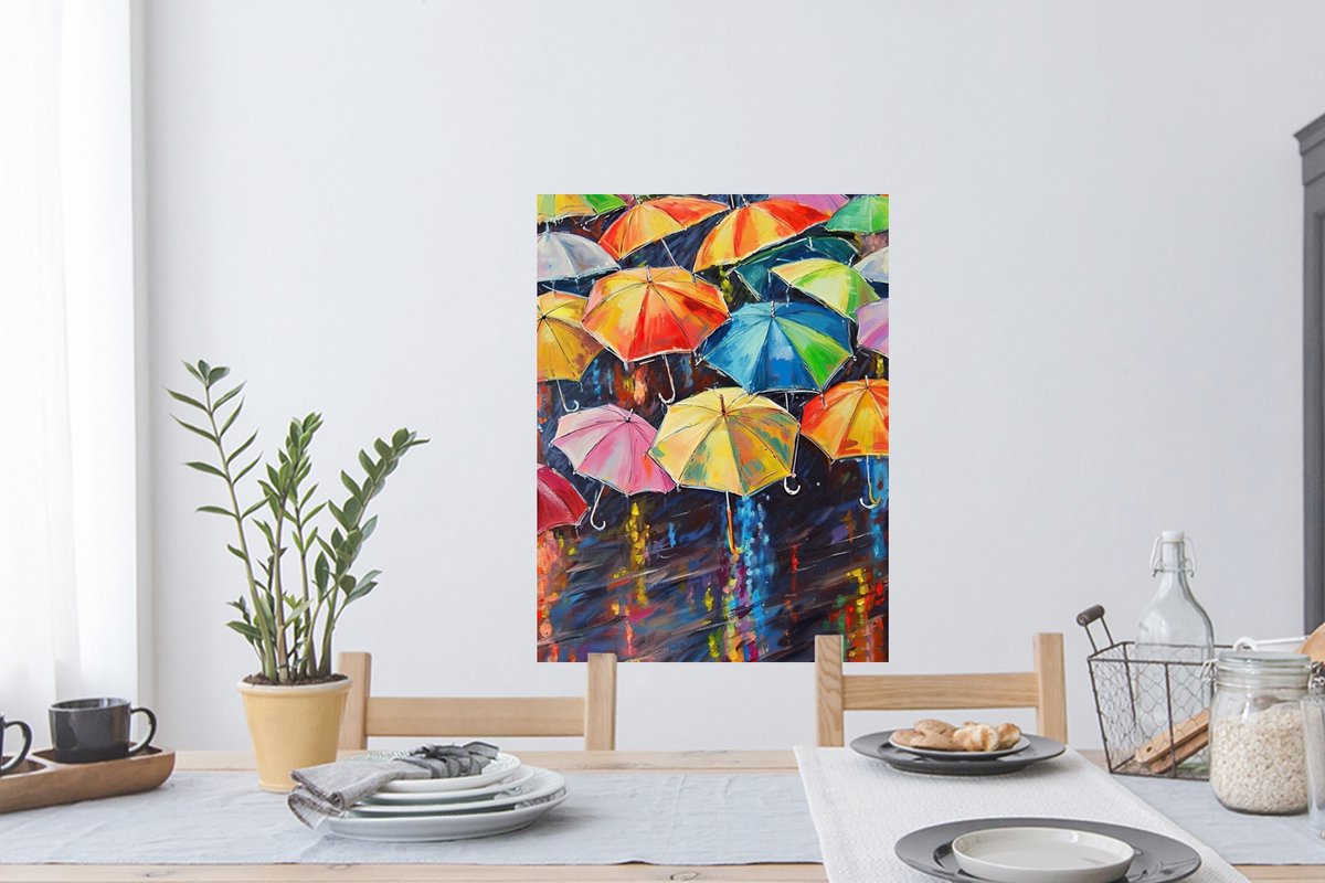 Muurstickers - Sticker Folie - Paraplu's - Schilderij - Kunst - Regenboog - 60x80 cm - Pla