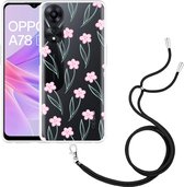 Cazy Hoesje met koord geschikt voor Oppo A78 5G Roze Bloemetjes