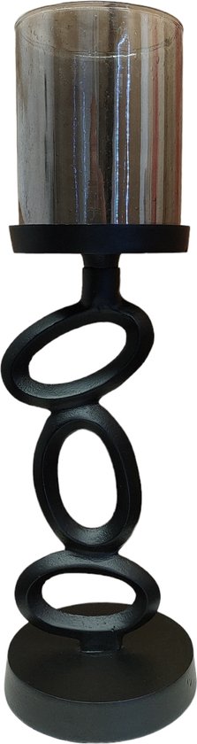Sziqiqi Metalen Kandelaars Zwart 30cm - Orkaan Kaarshouder Decoratieve Kandelaars Houder Met Afneembare Glazen Kaarsenstandaard Voor Kerstmis Halloween Tafelstuk, 2pcs