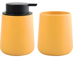 MSV Zeeppompje en drink/tandenborstel beker - badkamer set Malmo - keramiek - geel