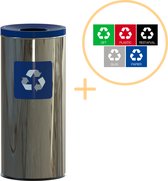 Alda Eco Prestige Bin, Prullenbak - 45L - RVS Blauw - Afvalscheiding Prullenbakken - Gemakkelijk Afval Scheiden – Recyclen - Afvalemmer - Vuilnisbak voor huishouden en kantoor - Afvalbakken - Inclusief 5-delige Stickerset