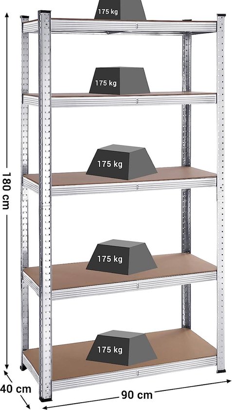 Yaheetech Set van 2 opbergrekken, 180 x 90 x 30 cm, voor zware lasten, 10 planken, kelderrek, 875 kg, metalen rek, reksysteem