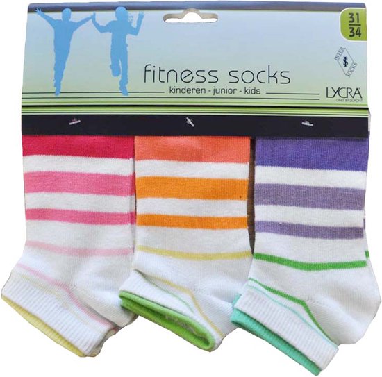 Meisjes enkelkousen fitness fantasie stripes - 6 paar gekleurde sneaker sokken - maat 35/38