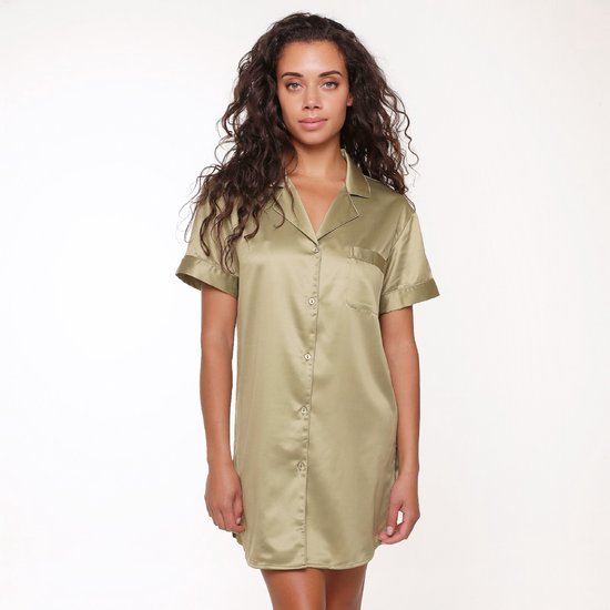 WJLYDM Satijnen pyjama's dames pyjama lente herfst zijden satijnen pyjama's set lange mouwen hemd met broek pyjama vrouwelijke pyjama voor thuis (blauwgrijs, S