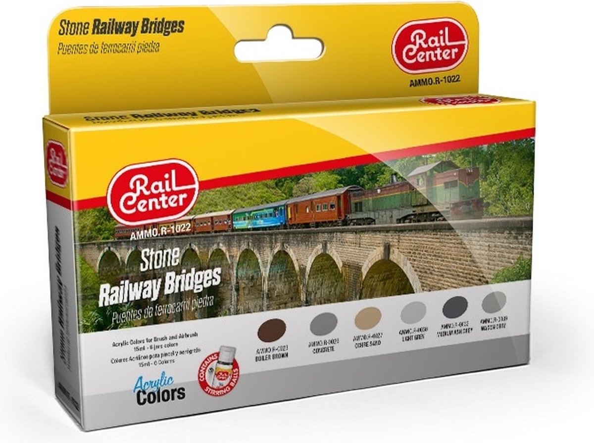 AMMO by Mig Jimenez Hobbyverf Acrylverf - MIG R1022 Rail Center - Stone Railway Bridges - Acryl Set Verf set - 6x 15 ml