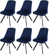 Set van 6 eetkamerstoel MCW-K25, keukenstoel, fauteuil, gestoffeerde stoel, metaalfluweel ~ blauw