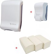 WillieJan handen wassen bundel 9002 – Wit – Zeepdispenser – Handdoekjes dispenser + 3 bundels handdoekjes