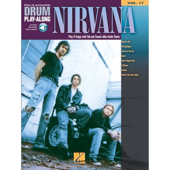 De cover van 'Nirvana Drum Play-Along Vol. 17' met de bandleden.