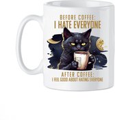 Beker Before Coffee I hate everyone - Geschenk - koffie mok - thee mug - Gein - Funny