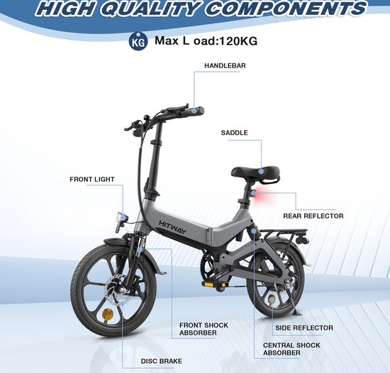 HITWAY Elektrische Fiets - Opvouwbare E-bike - 16 Inch-250W- 35-70km - Hitway
