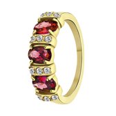 Lucardi Dames vintage ring met rode zirkonia – Maat 60 – 19mm - Ring - Cadeau - Moederdag - Staal goldplated - Goudkleurig