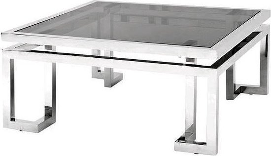 Coffee Table Alvin 100x100x45cm with Black Glass