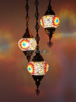 Turkse Lamp - Hanglamp - Mozaïek Lamp - Marokkaanse Lamp - Oosters Lamp - ZENIQUE - Authentiek - Handgemaakt - Kroonluchter - Multicolour ster - 3 bollen