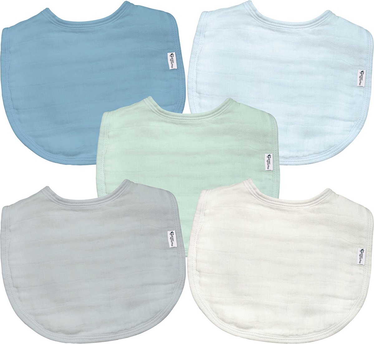 Green Sprouts - Organic Cotton Muslin Bibs | Mousseline Baby Slabben van Biologisch Katoen (5 stuks) - Blueberry - 0-12 maanden