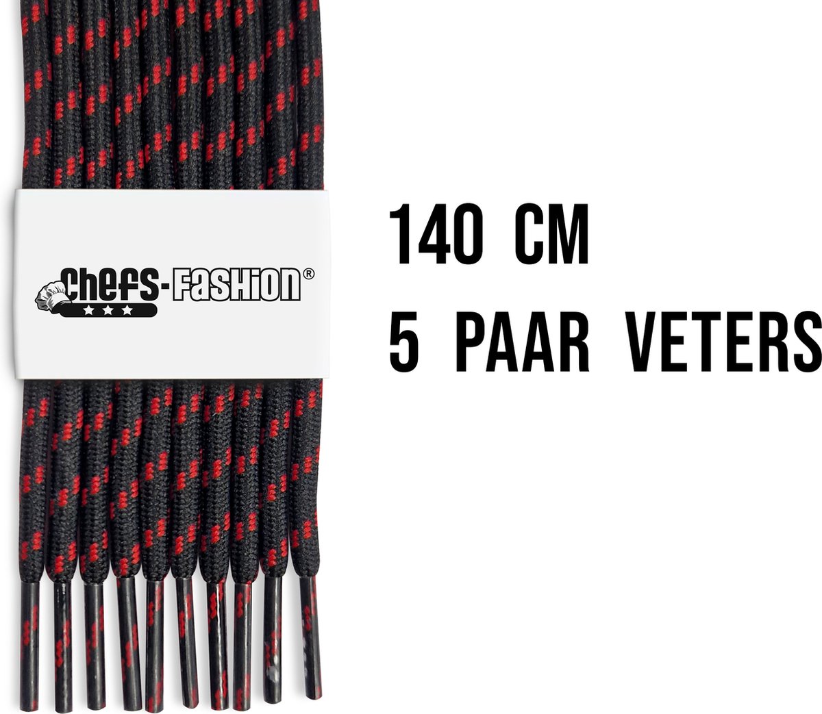 Chefs Fashion - Werk/Wandelschoen - Veters - Zwart/Rood - 140cm lang - 4mm dik - 5 paar