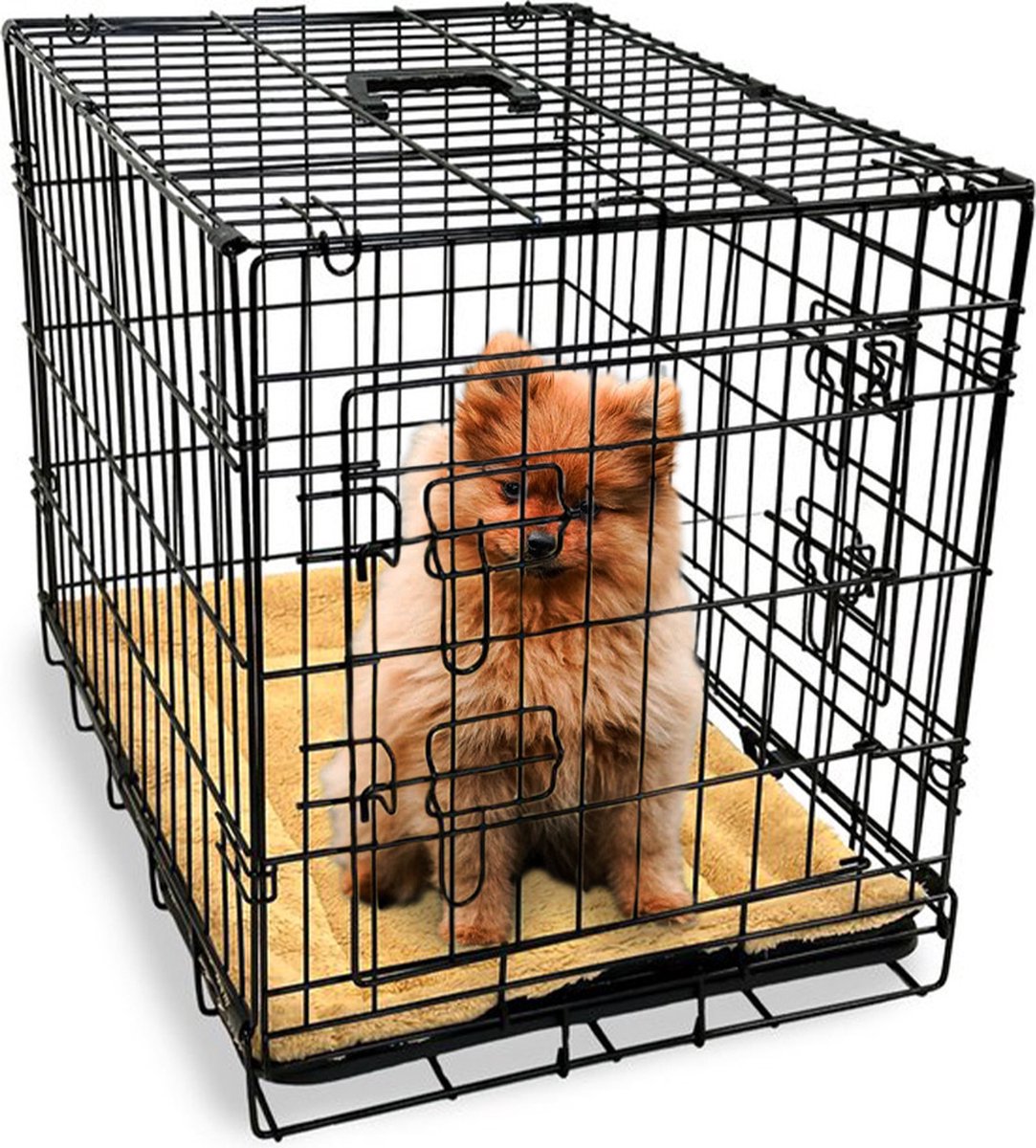 Gopets Hondenbench Opvouwbaar S - Bench - Voor Honden - Incl. Plaid - 2 Deuren - 61 x 43 x 48 cm