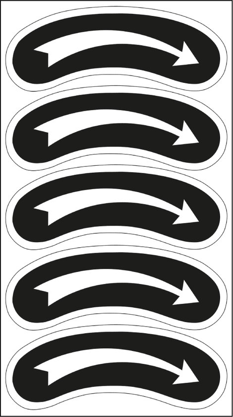Pijl Sticker Rond Pijl sticker draairichting rechts, zwart wit 62 x 18 mm - 5 per vel | bol