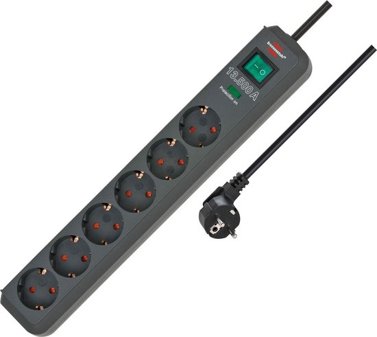 Parafoudre Brennenstuhl Eco-Line avec 6 contacts / noir - 1,5 mètre