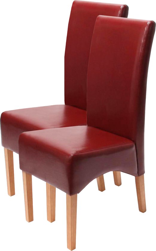 Set van 2 eetkamerstoelen Keukenstoel Latina stoel, LEER ~ rood, lichtgekleurde poten