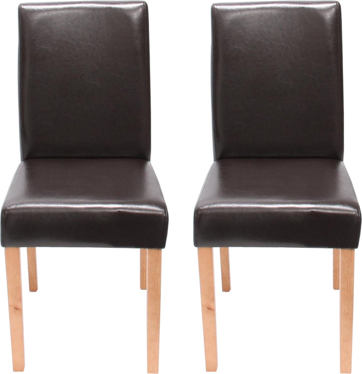 Set van 2 eetkamerstoelen Keukenstoel Littau ~ leer, bruin, lichtgekleurde poten