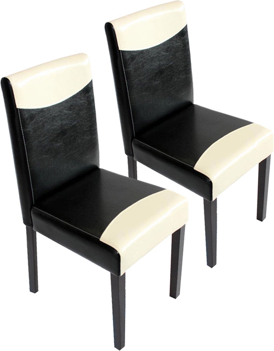 Cosmo Casa Set van 2 Eetkamerstoelen - Keukenstoelen - Kunstleer - Zwart & Wit - Donkere Poten