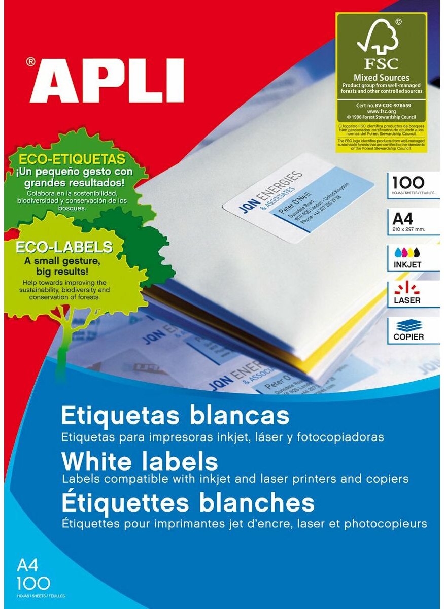 Adhesive labels Apli 1287 105 x 35 mm 100 Sheets White