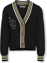 ONLY KOGFIA L/S COLLEGE CARDIGAN KNT Meisjes Vest - BlackDetail:w. Cloud dancer and Misted yellow - Maat 110/116