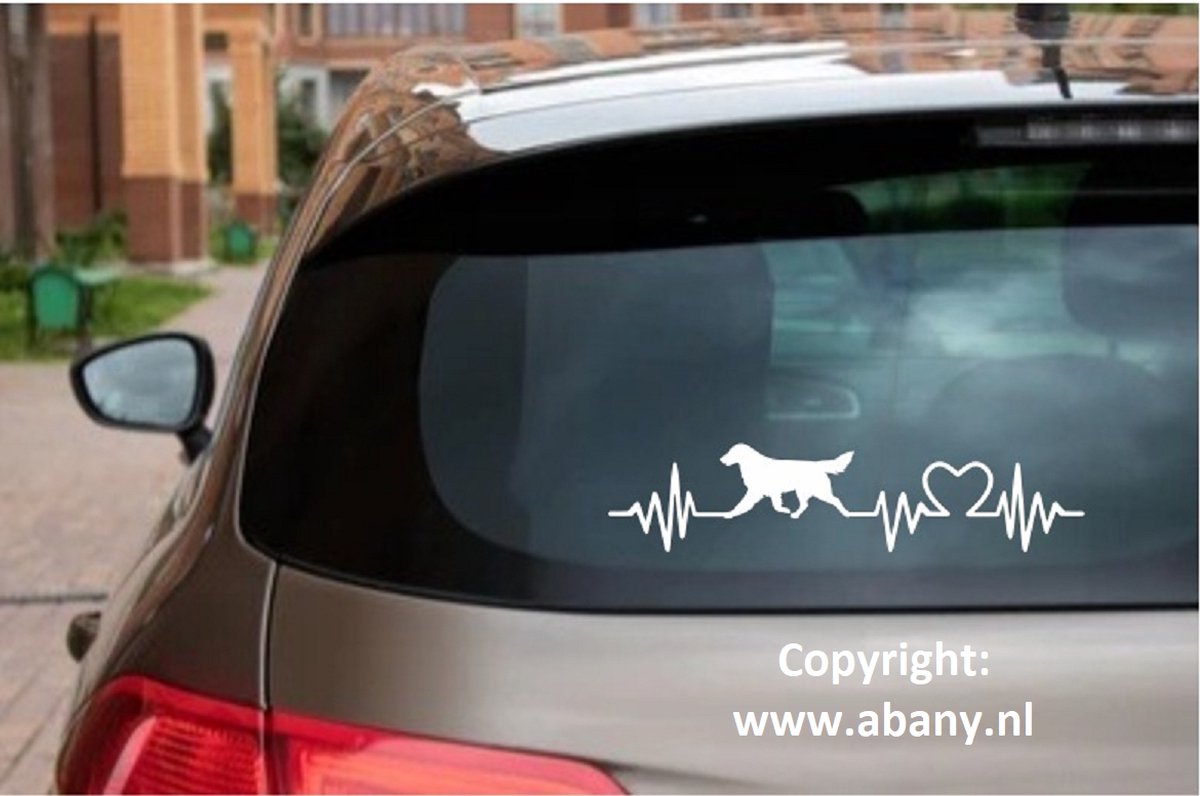 Flatcoated retriever 3 x – autosticker - sticker voor raam auto deur muur laptop - heartbeat - rashondensticker - hondenlijn – hondenriem - Doglove - Abany quality design