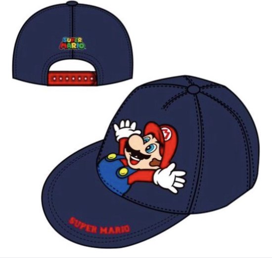 Super Mario - pet - cap - blauw - Maat 54 cm
