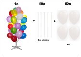 1x Ballonnen boom 180cm wit + 50x Ballonstokjes karton + 50x Ballonnen wit - Huwelijk Festival verjaardag thema feest party opening uitdeel