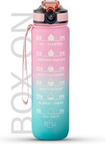 Motivatie Waterfles Roze/Blauw - 1 Liter Drinkfles - Waterfles met Rietje - Waterfles met tijdmarkering - BPA Vrij - Volwassenen - Drinkfles Kinderen - Box-On