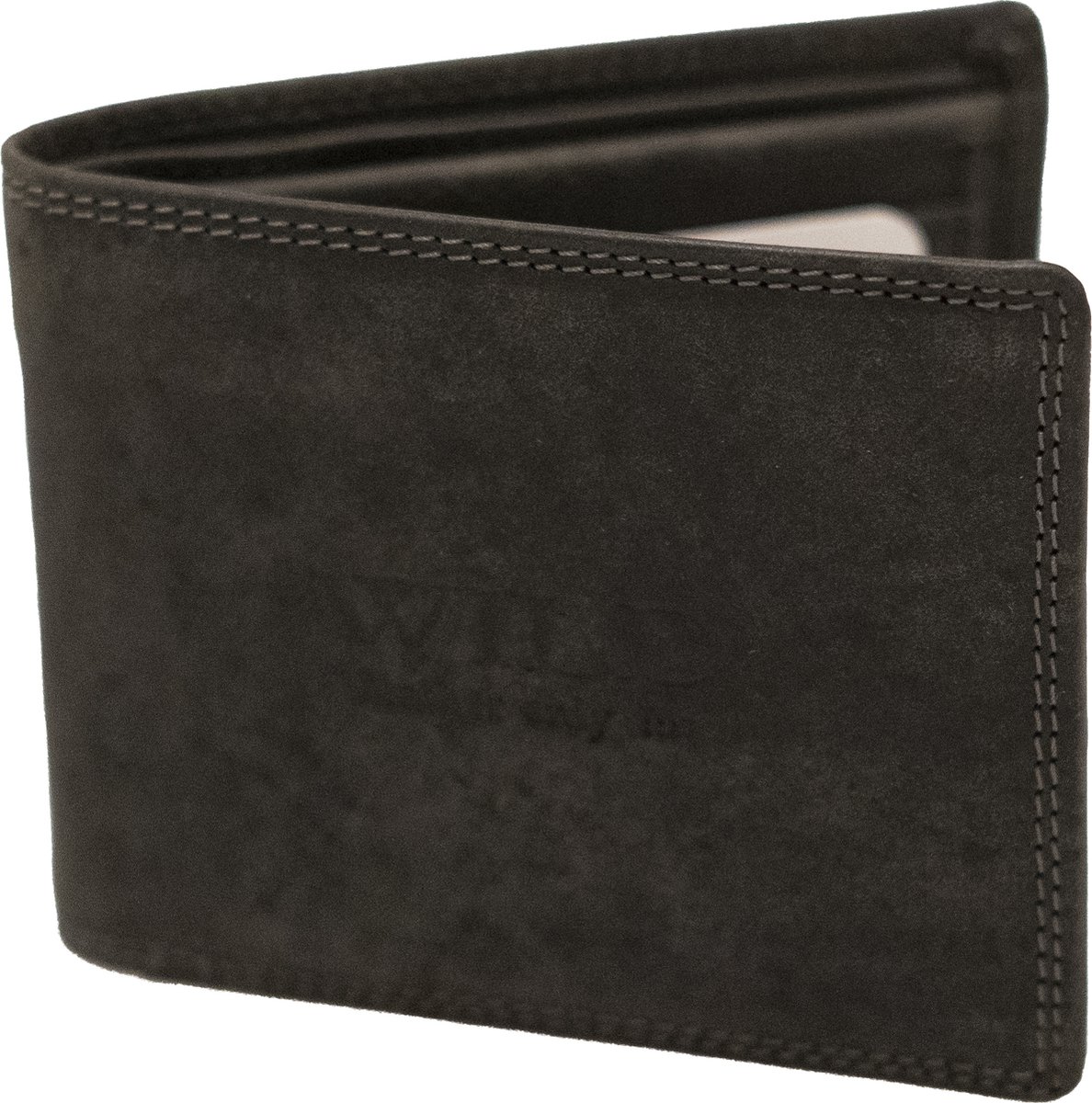 Wild Leather Only !!! Portemonnee Heren Hunter Leer Zwart - ( WHRS-025-6) - Billfold - 11.5x2.5x9.5cm -