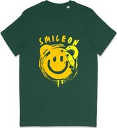 Grappig T Shirt Dames Heren - Smiley Blijf Lachen - Smile On - Groen - Maat XL