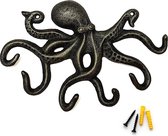 Chas Bete Kapstokhaak Vintage Muurhaak, Octopus Kapstokhaak Muurhaak Gietijzer met 6 Haken - Brons