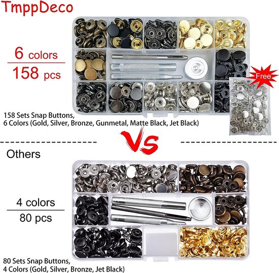 158 Sets Drukknopen Voor Leer 12 5mm 6 Kleuren Metalen Drukknopen Kit 158-sets-drukknopen-voor-leer-12-5mm-6-kleuren-metalen-drukknopen-kit