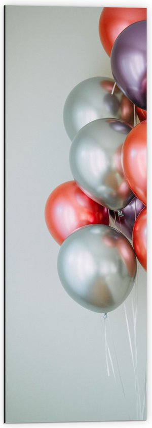 Dibond - Ballonnen - Metallic - Rood - Paars - Zilver - 40x120 cm Foto op Aluminium (Wanddecoratie van metaal)