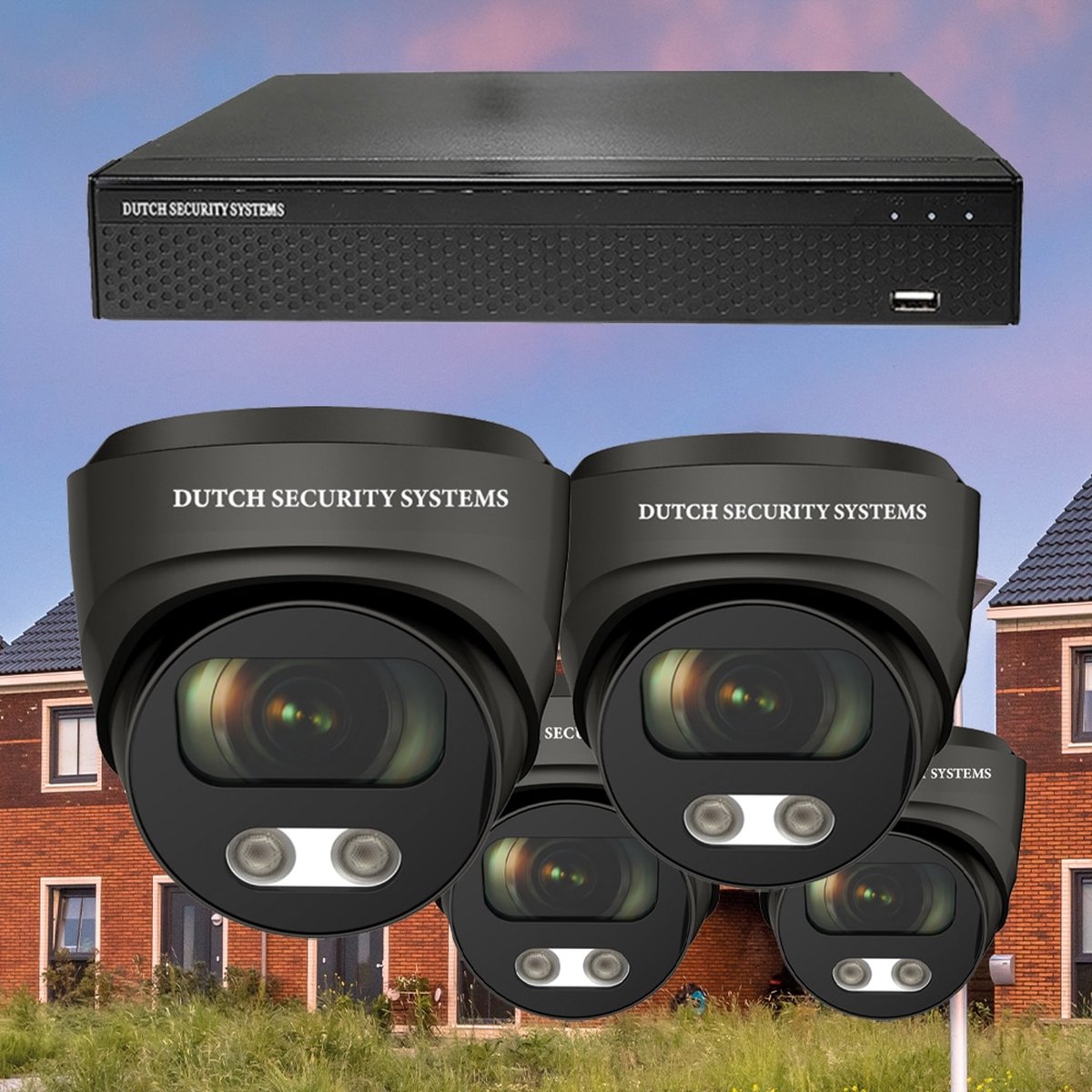 Draadloze Camerabeveiliging - Sony 5MP - 2K QHD - Set 4x Audio Dome - Zwart - Binnen & Buiten - Met Nachtzicht - Incl. Recorder & App