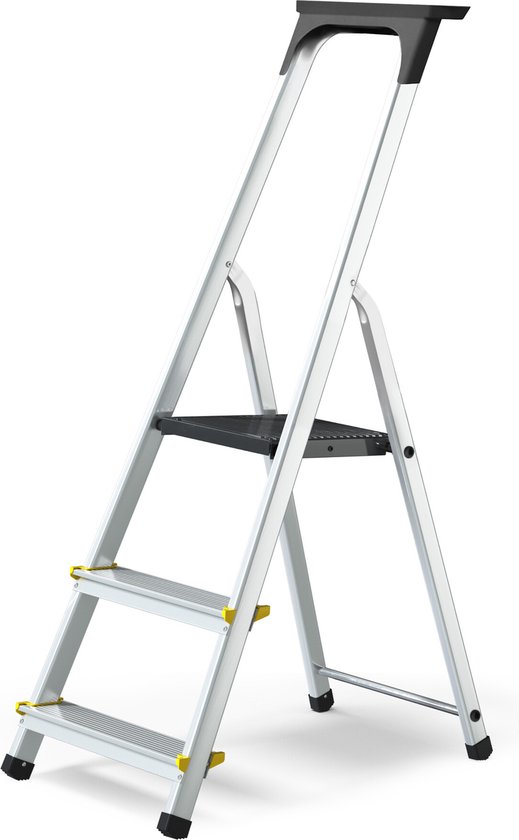 Panthera huishoudtrap - keukentrap 1x3 treden - Aluminium - Max werkhoogte: 2.56 meter - voor Particulier en professioneel gebruik