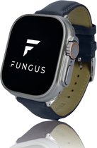 Fungus - Smartwatch bandje - Geschikt voor Apple Watch 42 / 44 / 45 / 49 mm - Series 1 2 3 4 5 6 7 8 9 SE Ultra iWatch - Leer - Classic - Blauw, zilver connector