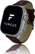 Fungus - Smartwatch bandje - Geschikt voor Apple Watch 42 / 44 / 45 / 49 mm - Series 1 2 3 4 5 6 7 8 9 SE Ultra iWatch - Leer - Classic - Donkerbruin, zilver connector